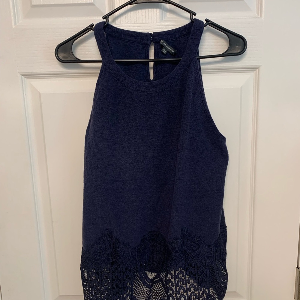 Adrianna Papell Blue Tank Top with High Neckline. Large